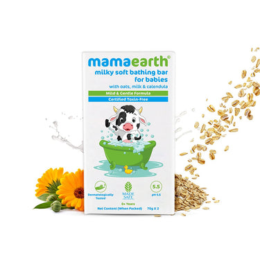 Mamaearth Milky Soft Bathing Bar For Babies - 75 g x 2 | Infused with Oats, Milk and Calendula | Gently Cleanses Skin, Keeps Skin Soft & Smooth, Mild & Gentle Formula, Dermatologically Tested
